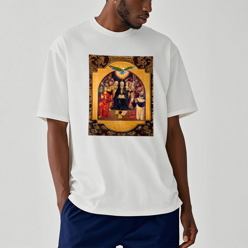 Christianartworkshop Classic Style Holy Spirit Apostles Saint Virgin Mary Short Sleeve T-shirt