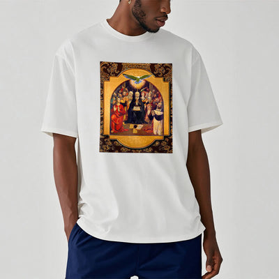 Christianartworkshop Classic Style Holy Spirit Apostles Saint Virgin Mary Short Sleeve T-shirt