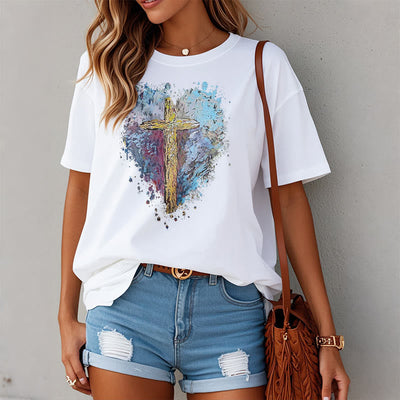 Christianartworkshop Classic Style Cross my Heart Short Sleeve T-shirt