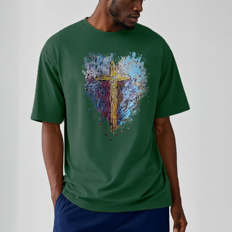 Christianartworkshop Classic Style Cross my Heart Short Sleeve T-shirt