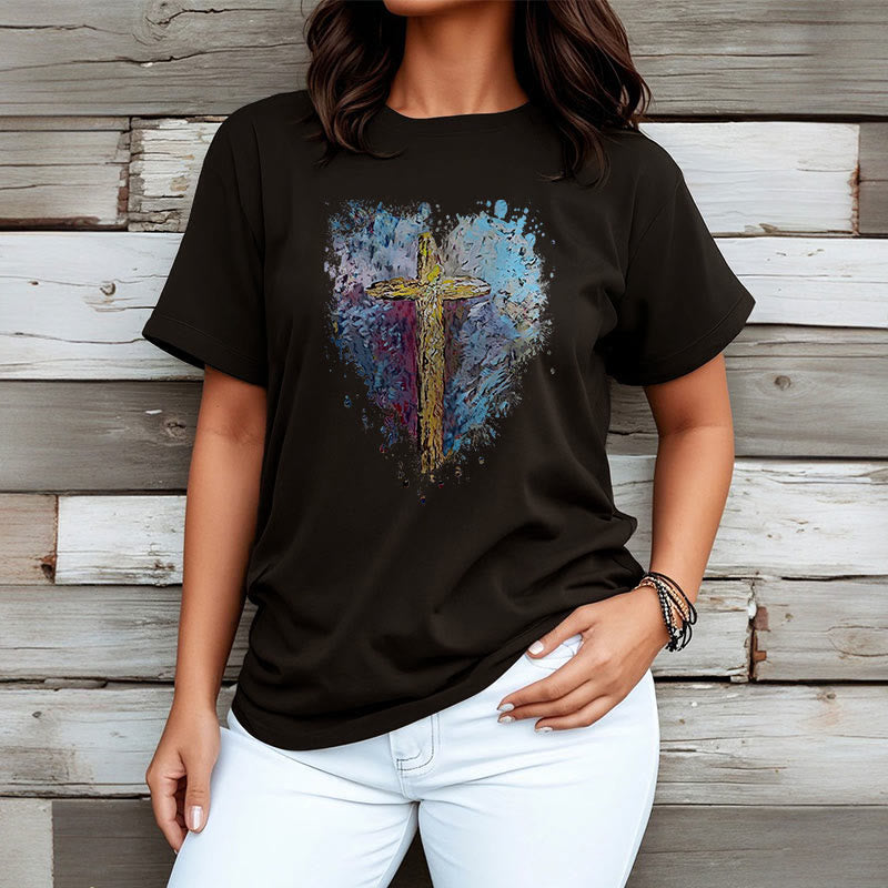 Christianartworkshop Classic Style Cross my Heart Short Sleeve T-shirt