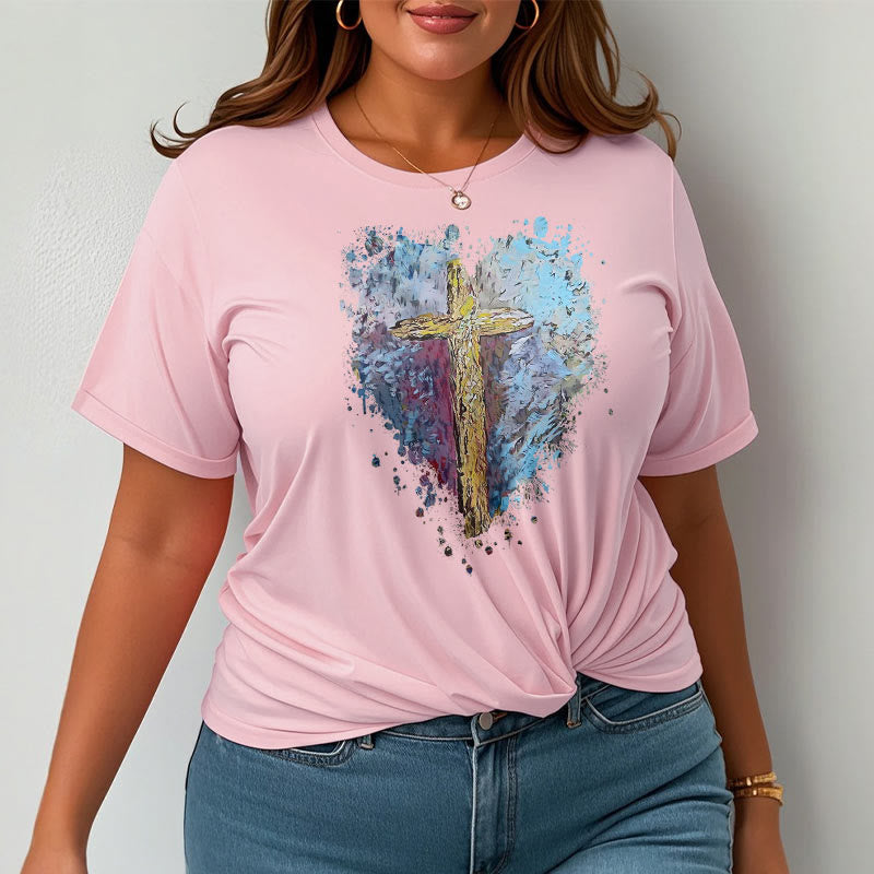 Christianartworkshop Classic Style Cross my Heart Short Sleeve T-shirt