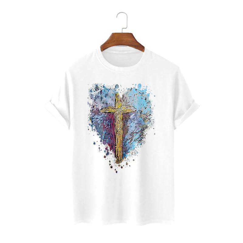 Christianartworkshop Classic Style Cross my Heart Short Sleeve T-shirt