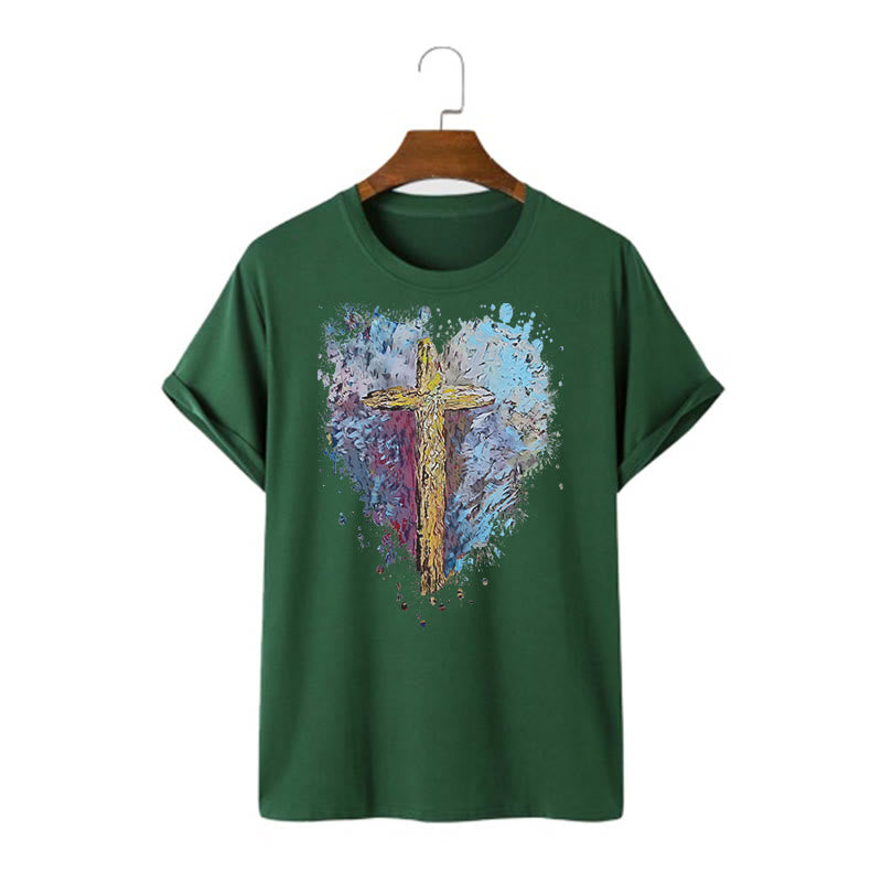 Christianartworkshop Classic Style Cross my Heart Short Sleeve T-shirt