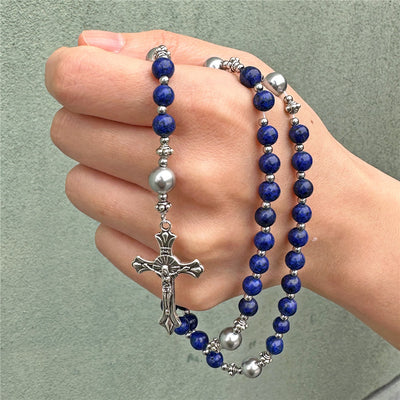 Christianartworkshop Natural Stone & Pearl Miraculous Medal Prayer Rosary