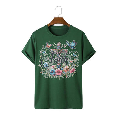 Christianartworkshop Bohemian Style Flowers and Cross Short Sleeve T-shirt