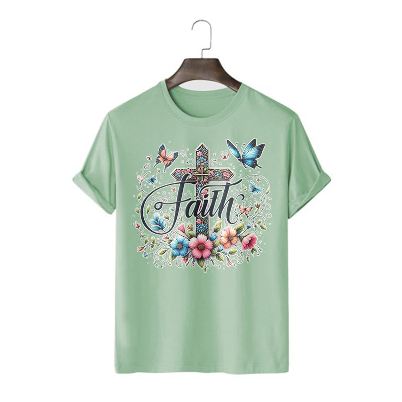Christianartworkshop Bohemian Style Flowers and Cross Short Sleeve T-shirt