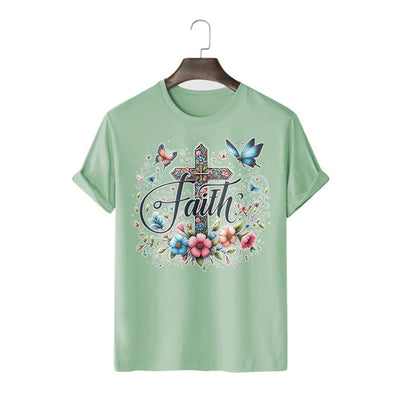 Christianartworkshop Bohemian Style Flowers and Cross Short Sleeve T-shirt