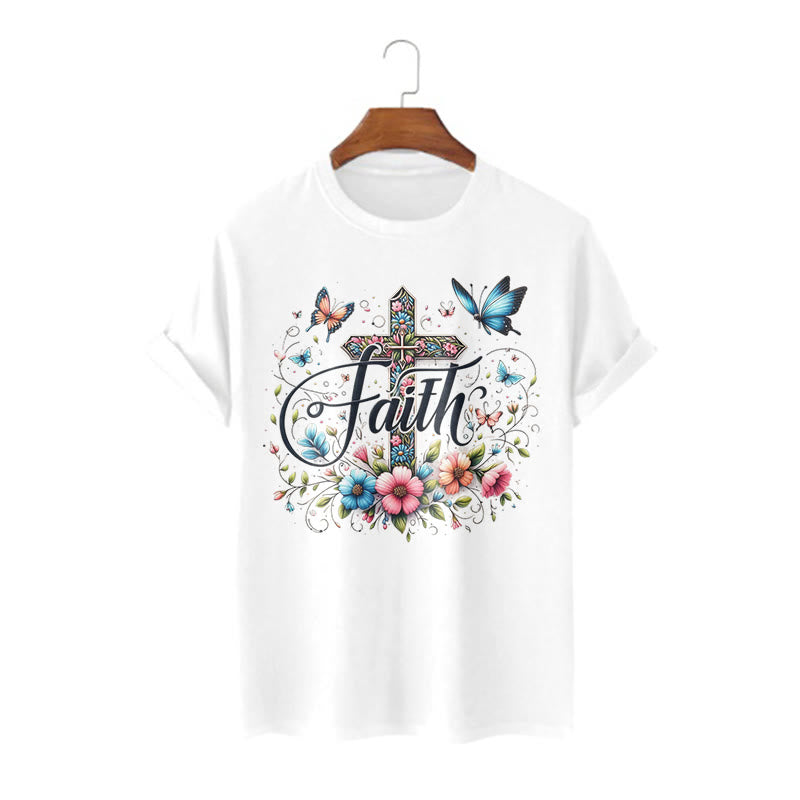 Christianartworkshop Bohemian Style Flowers and Cross Short Sleeve T-shirt