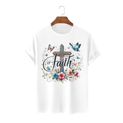 Christianartworkshop Bohemian Style Flowers and Cross Short Sleeve T-shirt