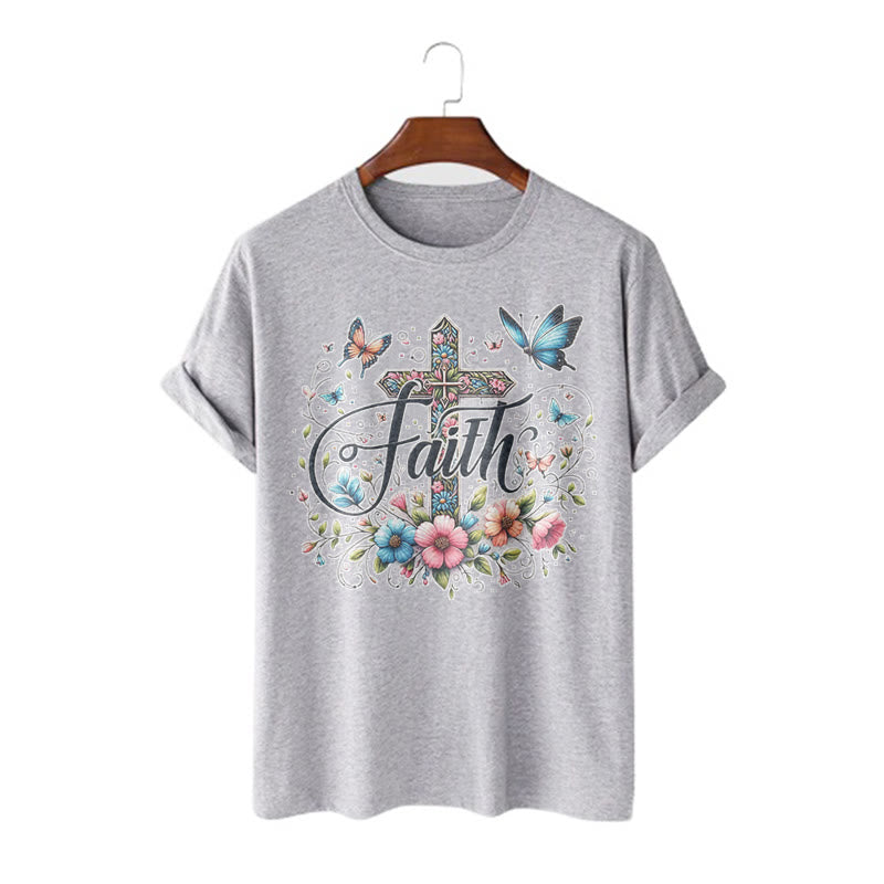 Christianartworkshop Bohemian Style Flowers and Cross Short Sleeve T-shirt