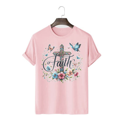Christianartworkshop Bohemian Style Flowers and Cross Short Sleeve T-shirt