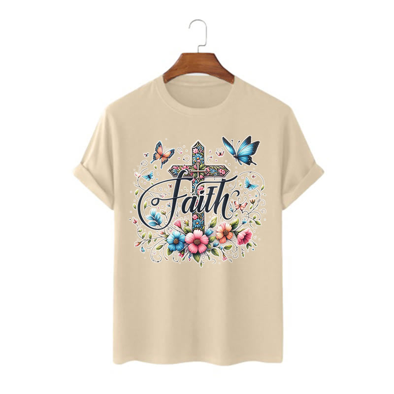 Christianartworkshop Bohemian Style Flowers and Cross Short Sleeve T-shirt