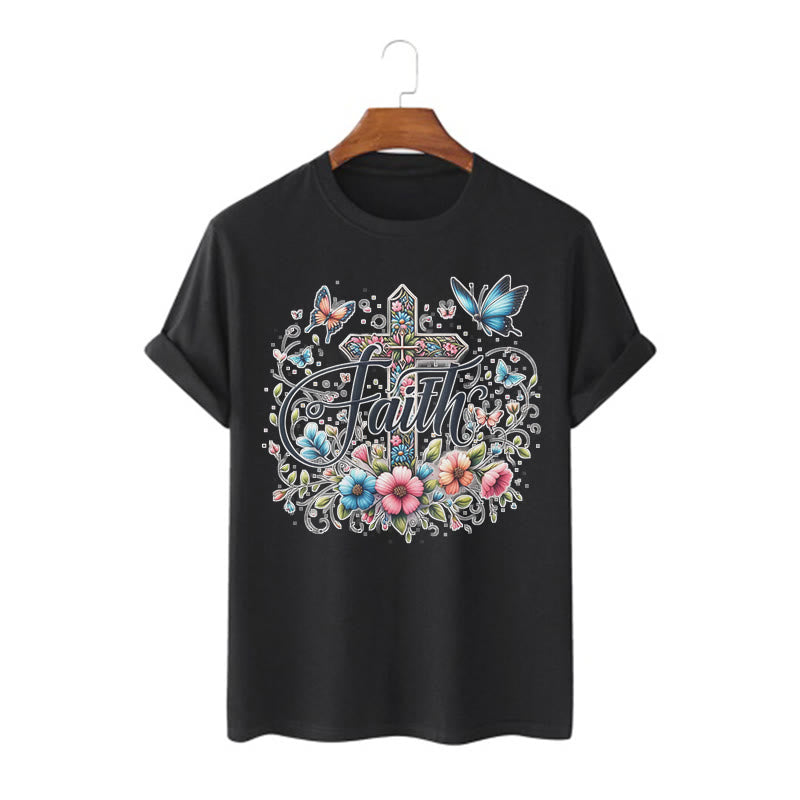 Christianartworkshop Bohemian Style Flowers and Cross Short Sleeve T-shirt
