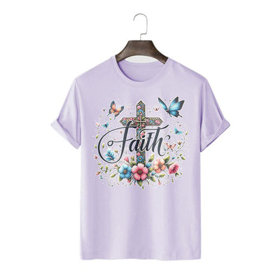 Christianartworkshop Bohemian Style Flowers and Cross Short Sleeve T-shirt