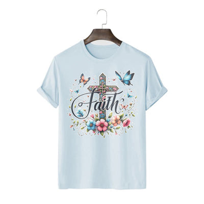 Christianartworkshop Bohemian Style Flowers and Cross Short Sleeve T-shirt