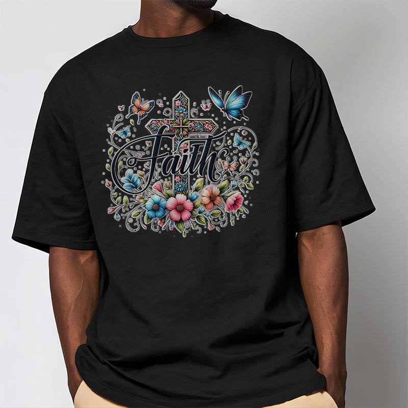 Christianartworkshop Bohemian Style Flowers and Cross Short Sleeve T-shirt