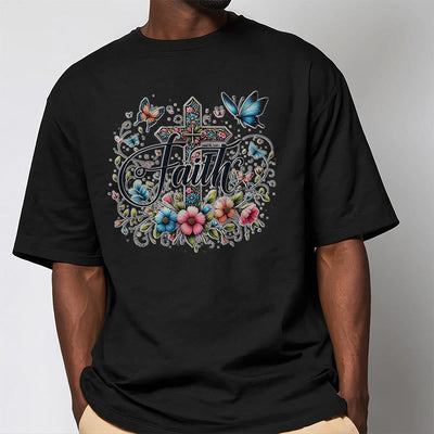 Christianartworkshop Bohemian Style Flowers and Cross Short Sleeve T-shirt