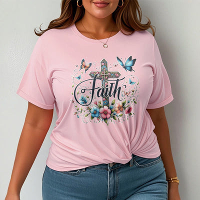 Christianartworkshop Bohemian Style Flowers and Cross Short Sleeve T-shirt