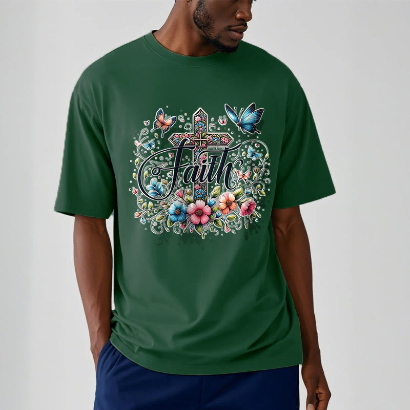 Christianartworkshop Bohemian Style Flowers and Cross Short Sleeve T-shirt