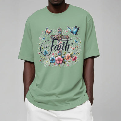 Christianartworkshop Bohemian Style Flowers and Cross Short Sleeve T-shirt