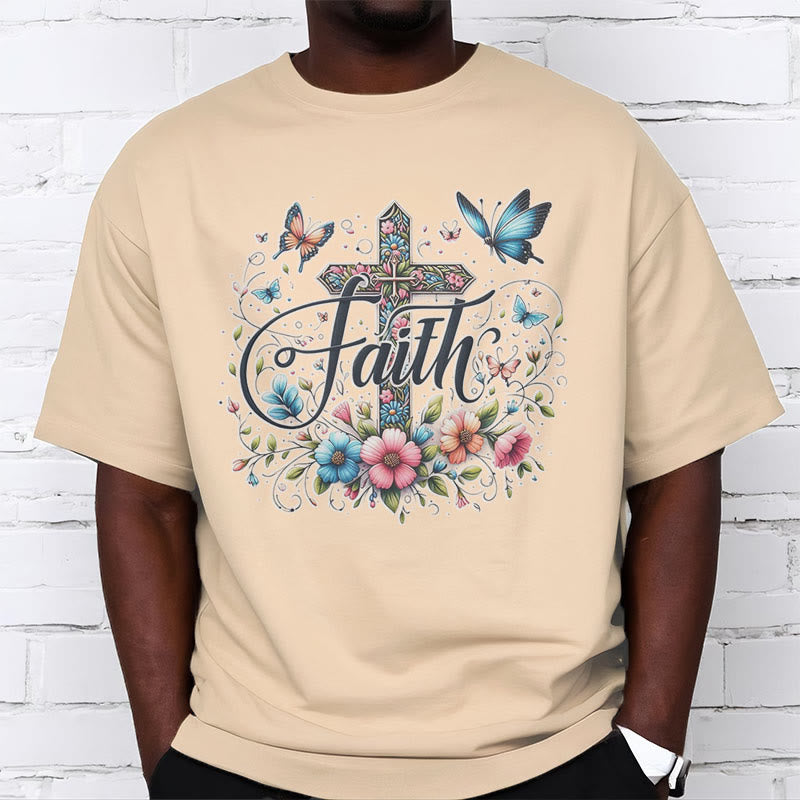 Christianartworkshop Bohemian Style Flowers and Cross Short Sleeve T-shirt