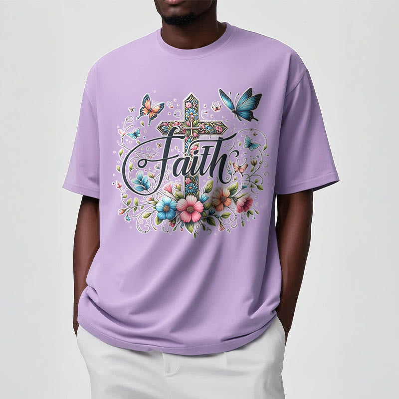 Christianartworkshop Bohemian Style Flowers and Cross Short Sleeve T-shirt