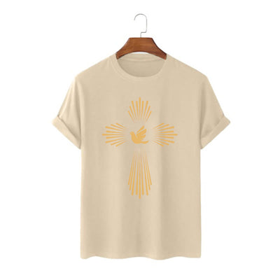 Christianartworkshop Minimalist Style Holy Spirit Dove Golden Cross and Short Sleeve T-shirt