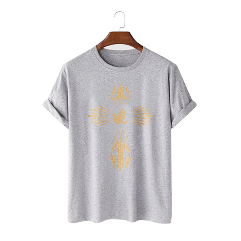 Christianartworkshop Minimalist Style Holy Spirit Dove Golden Cross and Short Sleeve T-shirt