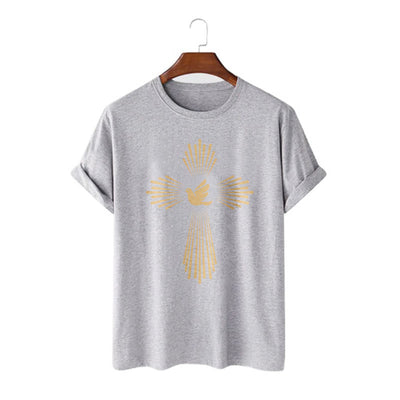 Christianartworkshop Minimalist Style Holy Spirit Dove Golden Cross and Short Sleeve T-shirt