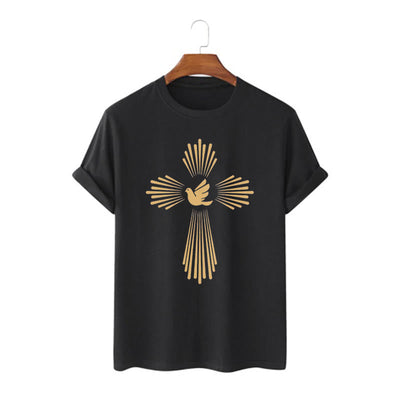 Christianartworkshop Minimalist Style Holy Spirit Dove Golden Cross and Short Sleeve T-shirt