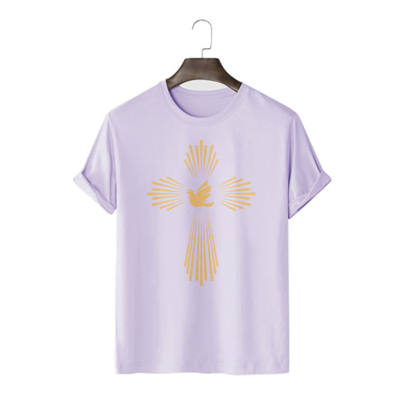 Christianartworkshop Minimalist Style Holy Spirit Dove Golden Cross and Short Sleeve T-shirt