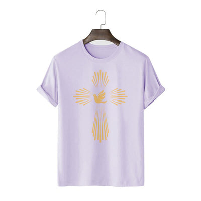 Christianartworkshop Minimalist Style Holy Spirit Dove Golden Cross and Short Sleeve T-shirt