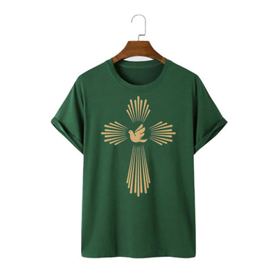 Christianartworkshop Minimalist Style Holy Spirit Dove Golden Cross and Short Sleeve T-shirt