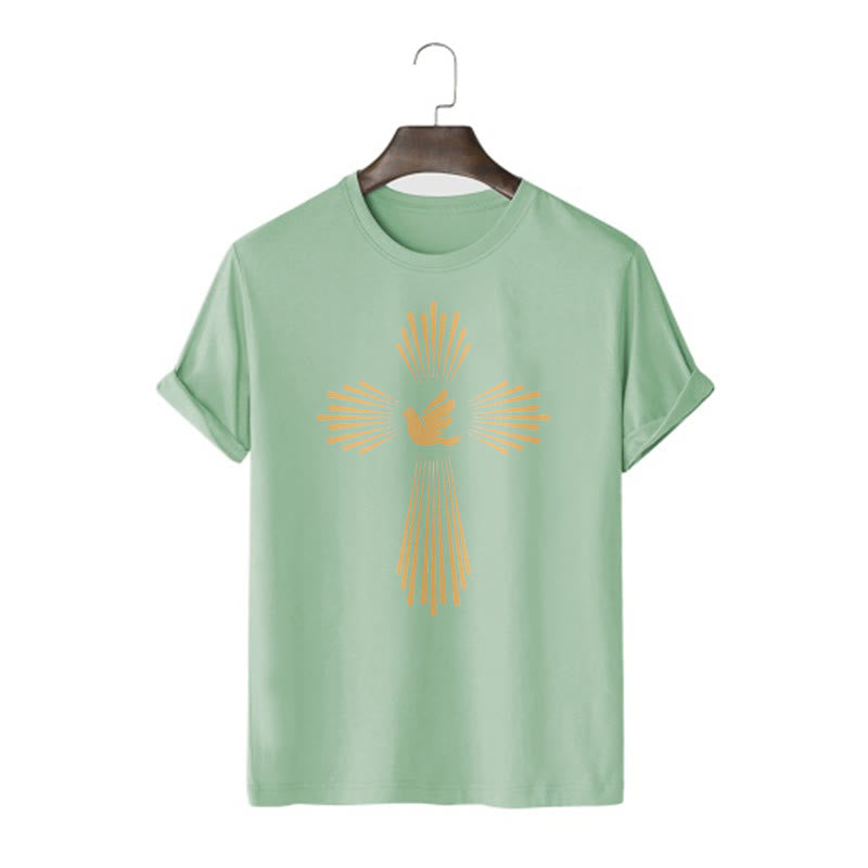 Christianartworkshop Minimalist Style Holy Spirit Dove Golden Cross and Short Sleeve T-shirt