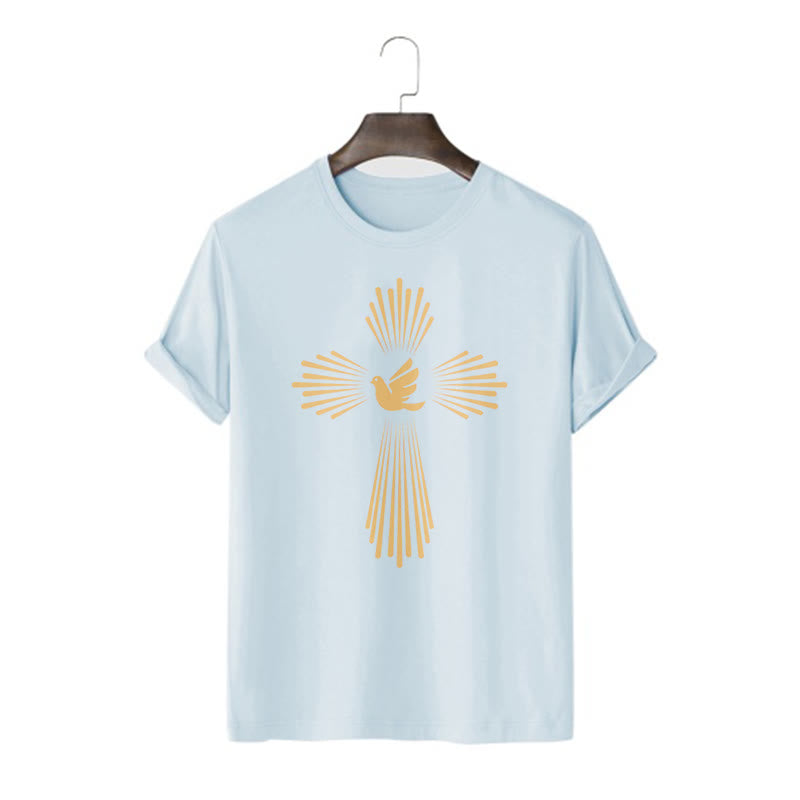 Christianartworkshop Minimalist Style Holy Spirit Dove Golden Cross and Short Sleeve T-shirt