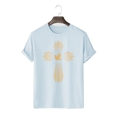 Christianartworkshop Minimalist Style Holy Spirit Dove Golden Cross and Short Sleeve T-shirt