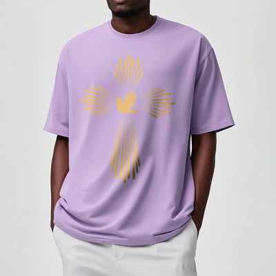 Christianartworkshop Minimalist Style Holy Spirit Dove Golden Cross and Short Sleeve T-shirt