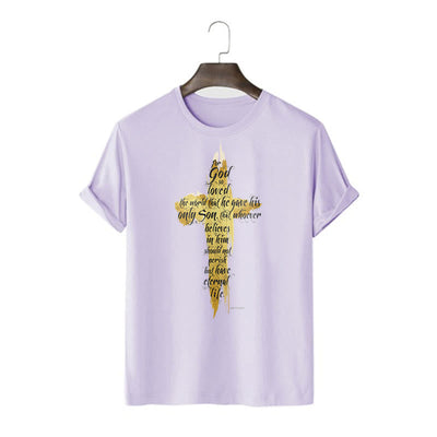 Christianartworkshop Quotation Style Golden Cross Scripture - John 3:16 Short Sleeve T-shirt