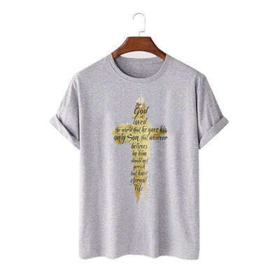 Christianartworkshop Quotation Style Golden Cross Scripture - John 3:16 Short Sleeve T-shirt