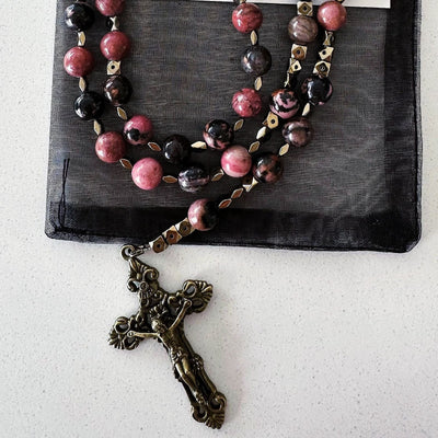 FREE Today: Miraculous Medal & Crucifix of 6 mm Round Multicolor Natural Black Line Rosary