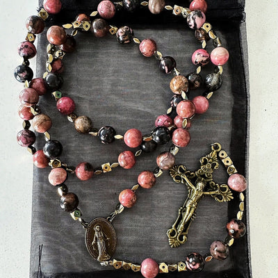FREE Today: Miraculous Medal & Crucifix of 6 mm Round Multicolor Natural Black Line Rosary