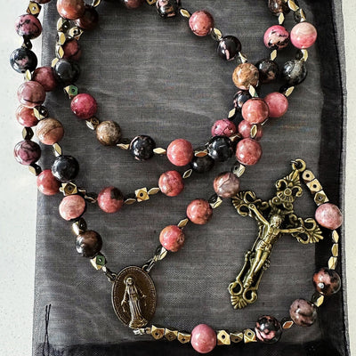 FREE Today: Miraculous Medal & Crucifix of 6 mm Round Multicolor Natural Black Line Rosary