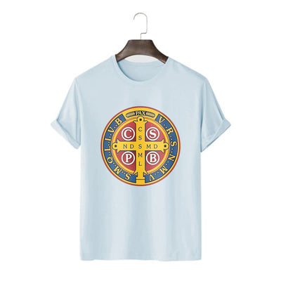 Christianartworkshop Classic Style Golden St. Benedict Medal Short Sleeve T-shirt
