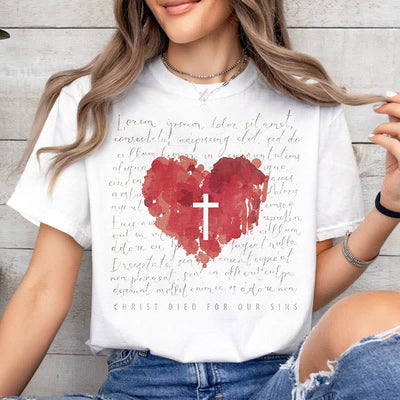 Christianartworkshop Fresh Style Cross and Heart Short Sleeve T-shirt