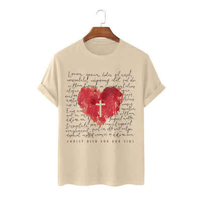 Christianartworkshop Fresh Style Cross and Heart Short Sleeve T-shirt