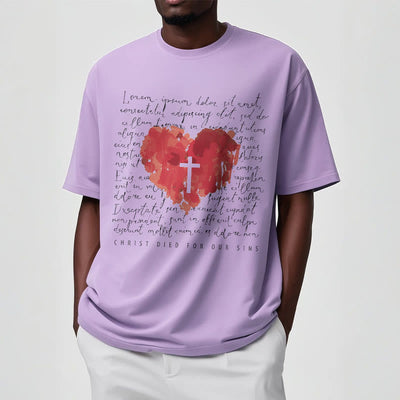 Christianartworkshop Fresh Style Cross and Heart Short Sleeve T-shirt