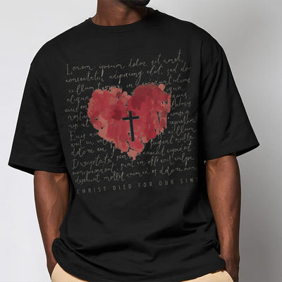 Christianartworkshop Fresh Style Cross and Heart Short Sleeve T-shirt