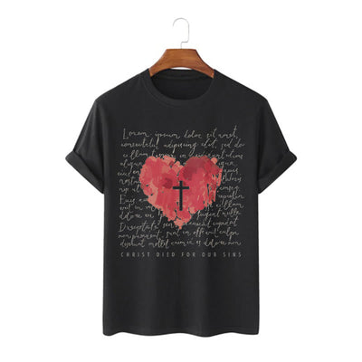 Christianartworkshop Fresh Style Cross and Heart Short Sleeve T-shirt