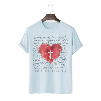 Christianartworkshop Fresh Style Cross and Heart Short Sleeve T-shirt